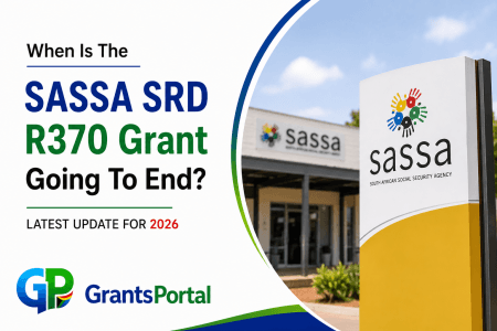 When Is The SASSA SRD R370 Grant Going To End featured image showing a SASSA office sign in South Africa.
