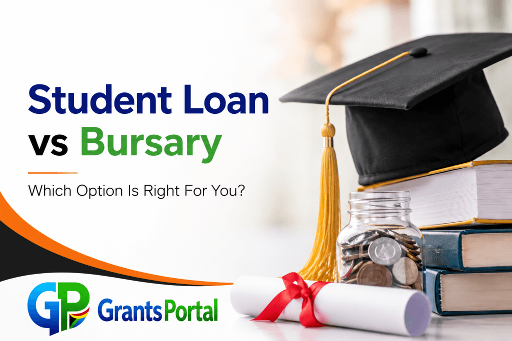 Is It Necessary to Apply for a Student Loan When Free Bursaries Like NSFAS Are Available? Student Loan vs Bursary comparison showing education funding options for South African students, including bursaries and student loans.