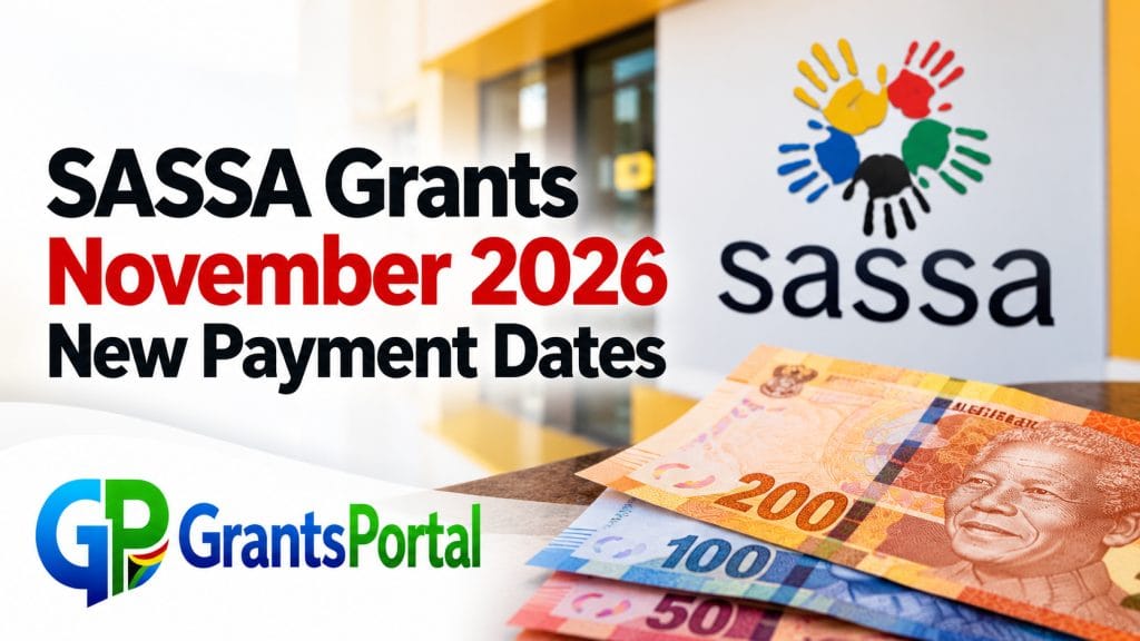 SASSA Grants November 2026 new payment dates announcement featuring the SASSA and GrantsPortal logos